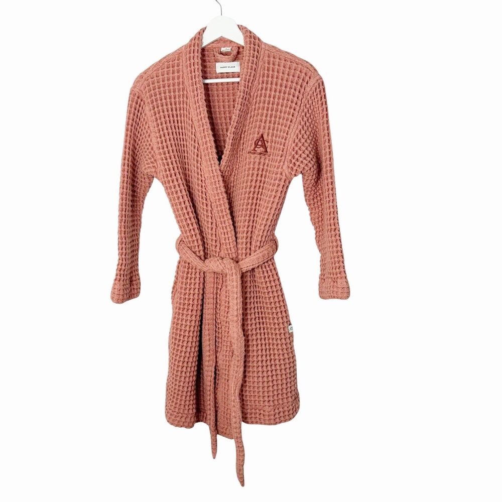 Happy Place Small Waffle‎ Knit Brlted Robe Arizona Country Club Spa Terracotta